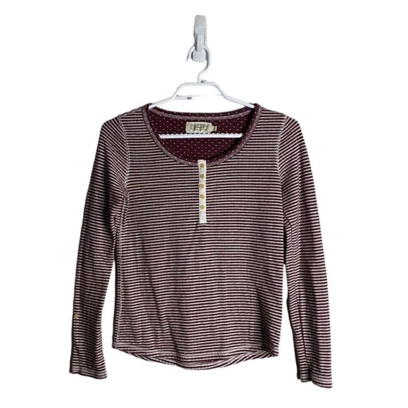 Propaganda Women's Burgundy/White Striped Button Top - Picture 1 of 9